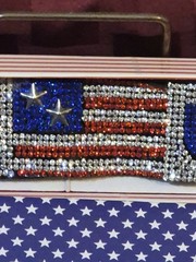 Vintage USA Flag Rhinestone Cuff Bracelet Red White Blue Patriotic 4th of July