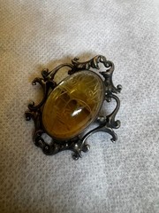 Amazing Art Deco Sterling Silver Scarab Design Citrine? Central Stone Pin Brooch