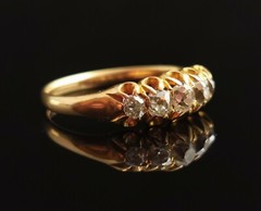 Antique five stone diamond ring, 18ct gold, Victorian