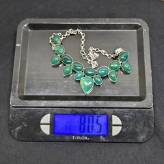 80.5g Sterling Silver 925 Green Chalcedony Statement Necklace Pear Oval Cobochon