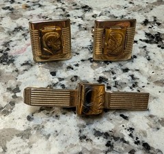 Vintage Men’s Mixed Lot Cufflinks & Tie Bars/Clasps 9pc Gold Black Silver