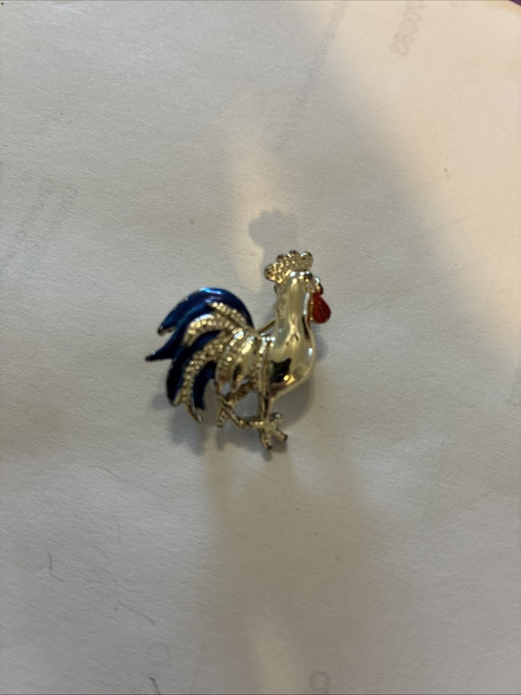 GERRY’S ROOSTER Blue Feathers BROOCH Signed ENAMEL VINTAGE 1980’s Bird Lovers