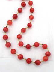 Estate Vintage Grapefruit Pink Coral Glass Round Bead Acrylic Tube Bead Necklace