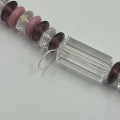 Vintage Art Deco Style Pink Purple Clear Plastic Bead Necklace 25 Inch