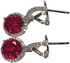 YGI Sterling 925 Heated Red Ruby CZ Dangle Waterfall Latchback 1” Earrings 4G