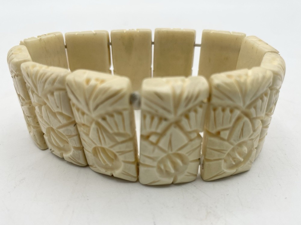 Hand Carved Expandable Panel Bracelet boho Vintage 12 Panels