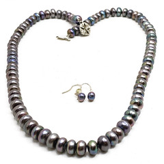 Retro Peacock Pearl Necklace 8mm Black Freshwater Drop Earrings 21 In