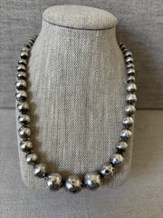 Vintage 16” Sterling Silver 925 Graduated Bead Necklace Mexico 18 Grams