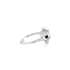 BELAIS Antique 18K White Gold Synthetic Blue Sapphire .50ct Diamond Ring