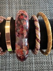 Lot 9 Pc Gold Tone Metal & Mauve Pink Burgundy Bangle Cuff Bracelet Jewelry G5
