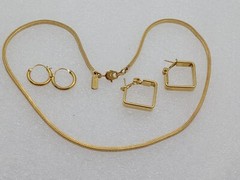 Signed MONET Square Snake Chain Necklace & Square Hoop & Small Hoop Earrings Lot