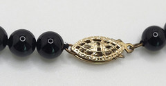 Vintage Black Onyx 6mm Round Beaded Necklace 12 KT GF Fishhook Clasp 16″