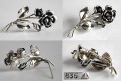 Antique brooch Rose silver 835 jeweler Theodor Klotz TEKA Niměčina Germany Mark