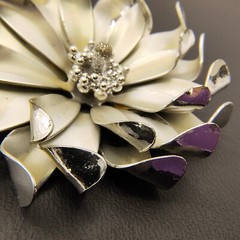 Vintage 3D Flower Brooch Pin Brushed Silver Tone Curled Petals Retro 1960s 2″