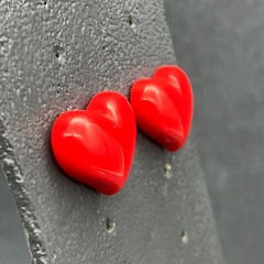 Puffy Heart Pierced Earrings Stud Red Acrylic Valentine Love Retro Cute Cottage