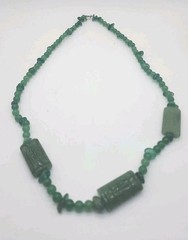 Vintage Green Jade Aventurine Bead Necklace W/Hand Carved Pieces No Clasp 30″