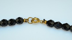 VINTAGE FACETED BLACK 5.7 MM GLASS BEAD NECKLACE 18.5 INCHES LONG