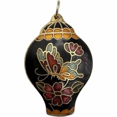 Vintage Cloisonné Butterfly Ginger Jar Pendant Gold Tone Floral Enamel Charm