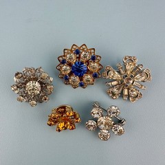 Vintage Rhinestone Scatter Pin Brooch Lot Star Snowflake Blue Clear Orange