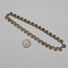 Vtg Floral Brass 15″ Choker Necklace Mid Century Linked Hand Painted Czech Style
