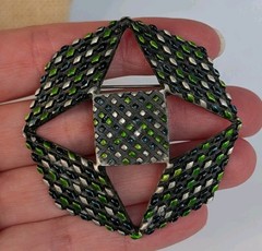 Vintage Antiqued Silver Ornate Email Design Geometric Octagon Brooch / Pin