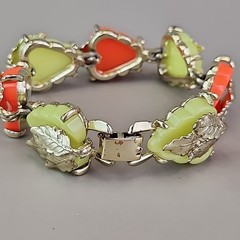 Vintage Leaf Bracelet Bright Orange Yellow Gold Tone Linked 6.5 in