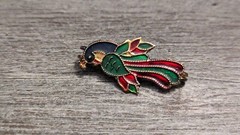 🦚 Blue, Red & Green Iridescent Peacock Vintage Pinback Fashion Lapel Pin/Brooch