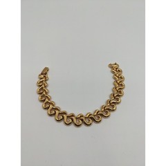 Vintage Gold Tone Interlocking S-Curve Link Bracelet 7.5 Inch Fold Over Clasp