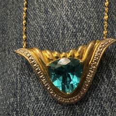 Ross-Simons Blue Glass & Genuine Diamond Pendant Gold Vermeil Sterling Silver
