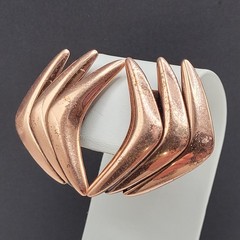 Rame Modernist Artisan Copper Fishbone Clip On Earrings Worn Distressed