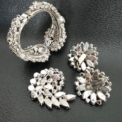 Vintage La Roco Art Deco Clear Crystal Rhinestone Bracelet Earrings Bracelet Set