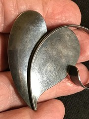Lg Vtg 1940s-1950s PAUL LOBEL Modernist Oxidized Sterling Silver Leaf Pin Brooch