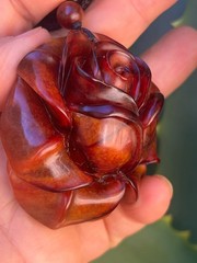 Natural Root Amber Hand Carved Rose Pendant Vintage Estate Jewelry Gift