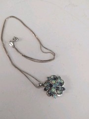 Floral 925 Sterling Silver Flower Pendant Necklace Opal Light & Dark Blue Topaz