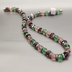 Glass Beaded Necklace Alexander Kalifano Pink Green Rondelles JTV 19″ NOS