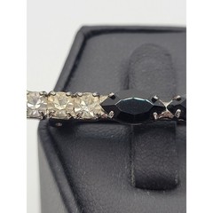 Vintage Art Deco Bar Brooch Pin Black Glass Navette Prong Set Rhinestone
