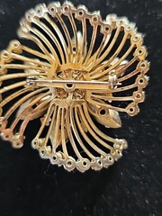 Vintage Prong Set Rhinestone Brooch Pin Pink Opalescent Cabochon Layered