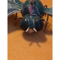 Vintage Cloisonne Enamel Dragonfly Green Teal Large Insect Pendant Ornament