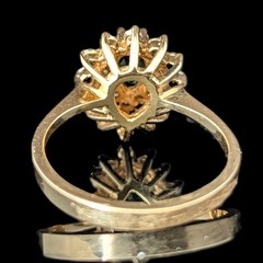 Vintage Pear Cut Emerald Diamond 14k Yellow Gold Double Halo Ring Engagement