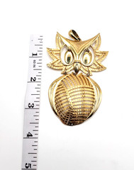 Alan Signed Vintage Owl Pendant Necklace Gold Tone 3.5in Retro Modernist Jewelry