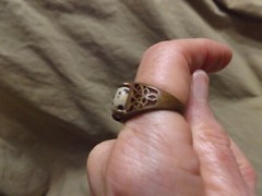 Vintage Cast Brass? Ring Dalmatian Jasper Oval Stone Unused Size 8.25+
