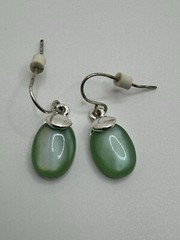 VINTAGE DANGLE EARRINGS SILVER GREEN ENAMEL SIGNED KC