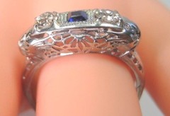 Antique Art Deco Diamond Engagement 14K White Gold Ring Size 7 UK-N1/2 EGL USA