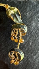 Vintage Made in Austria Green Leaf Flower Pin Rhinestones Gold Crystal Brooch 3”