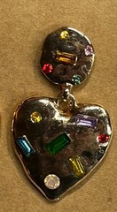 Textured Antique Gold Heart Earrings With Rhinestones Post Dangle