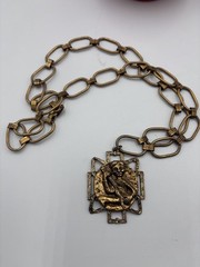 Vintage Signed ART Mode Art Brutalist Necklace Medallion Ma Belle Book Chain