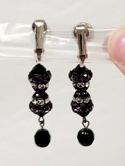 Vtg Clear Purple Rhinestone Black Glass Crystal Dangle Earrings Goth Victorian