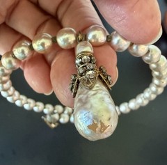 Vintage Miriam Haskell Faux Baroque Pearl Pendant UNSIGNED Wired Choker “AS IS”