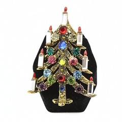 Hollycraft Signed Candle Multicolor Rhinestone Foil Brooch Earrings Set