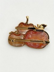 Napier Gold Tone Pumpkin Harvest Brooch Pin Amber Orange Rhinestone Fall Autumn